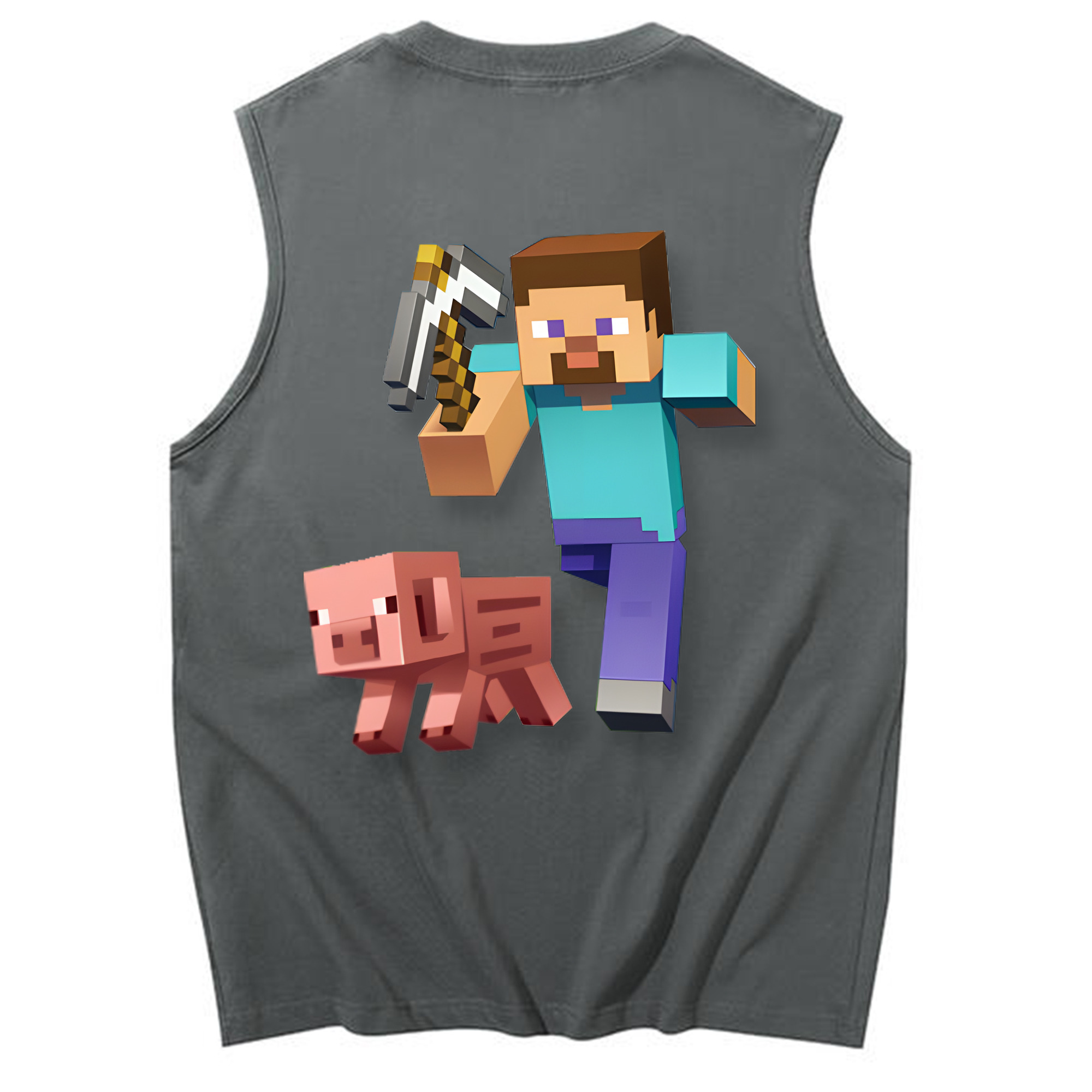（画像用） マインクラフト ブロックの世界 Minecraft MC Block world コットン100％タンクトップ（背面プリント）
